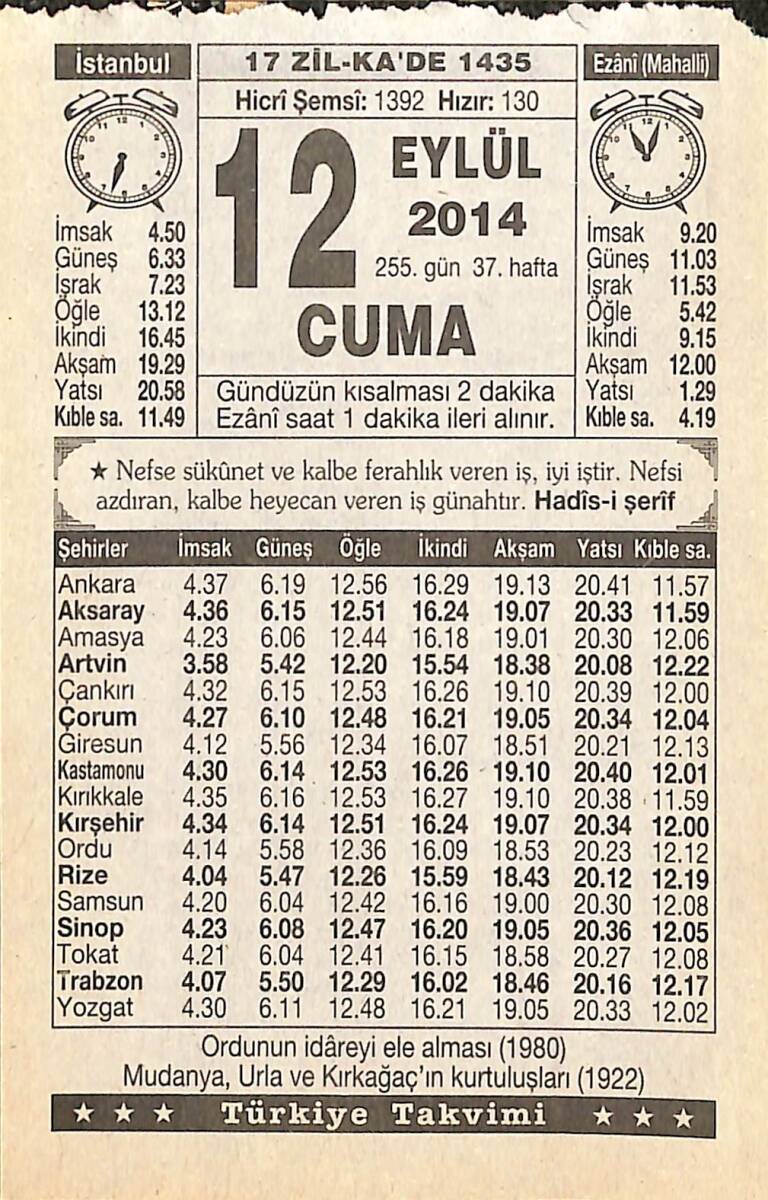 12 Eylül 2014 Takvim Yaprağı - Doğum Günü Hediyesi EFMN14302 - 1