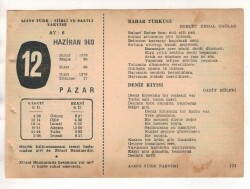 12 Haziran 1960 Ajans Türk Takvim Yaprağı (Şiirli Saatli) EFM(N)1629 - 4