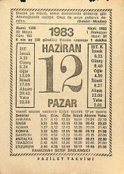 12 Haziran 1983 Takvim Yaprağı - Doğum Günü Hediyesi EFM(N)12541 - Gökçekoleksiyon