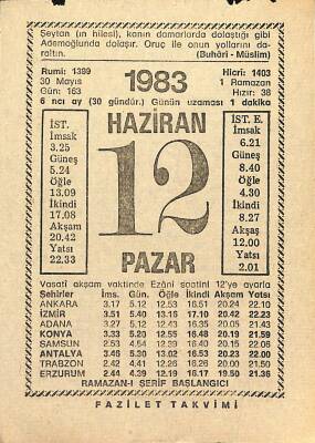 12 Haziran 1983 Takvim Yaprağı - Doğum Günü Hediyesi EFM(N)12541 - 1