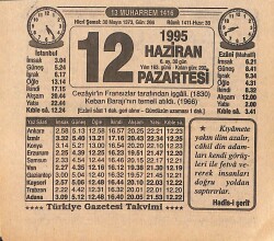12 Haziran 1995 Takvim Yaprağı - Doğum Günü Hediyesi EFMN15459 - Gökçekoleksiyon