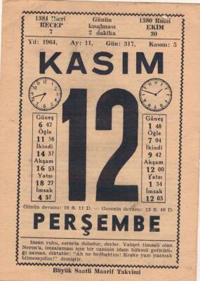 12 Kasım 1964 Takvim Yaprağı EFM(N)3676 - 1
