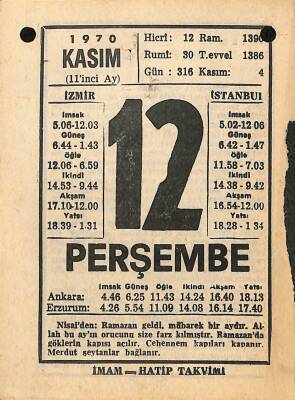 12 Kasım 1970 Takvim Yaprağı - Doğum Günü Hediyesi EFM(N)10744 - 3