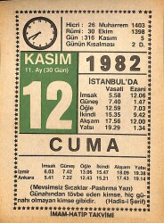 12 Kasım 1982 Takvim Yaprağı - Doğum Günü Hediyesi EFMN15979 - Gökçekoleksiyon
