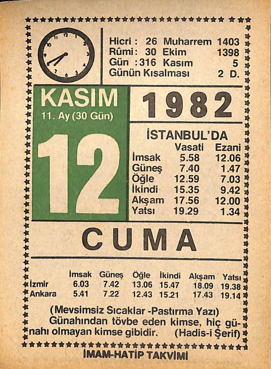 12 Kasım 1982 Takvim Yaprağı - Doğum Günü Hediyesi EFMN15979 - 1