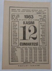 12 Kasım 1983 Takvim Yaprağı - Doğum Günü Hediyesi EFM(N)6920 - Gökçekoleksiyon