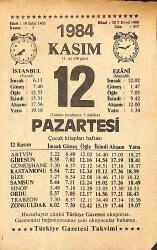 12 Kasım 1984 Takvim Yaprağı - Doğum Günü Hediyesi EFMN14540 - Gökçekoleksiyon