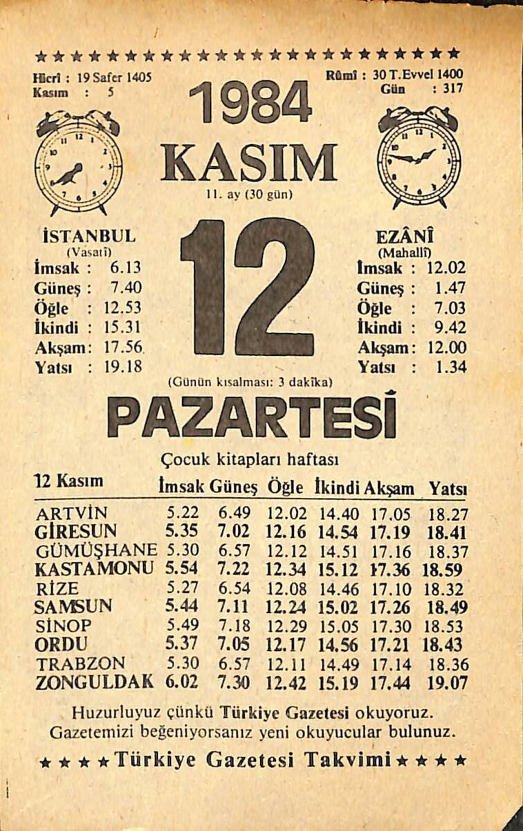 12 Kasım 1984 Takvim Yaprağı - Doğum Günü Hediyesi EFMN14540 - 1