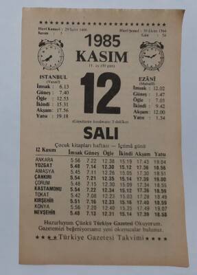 12 Kasım 1985 Takvim Yaprağı - Doğum Günü Hediyesi EFM(N)6688 - 1