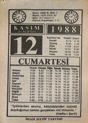 12 Kasım 1988 Takvim Yaprağı - Doğum Günü Hediyesi EFMN14618 - Gökçekoleksiyon