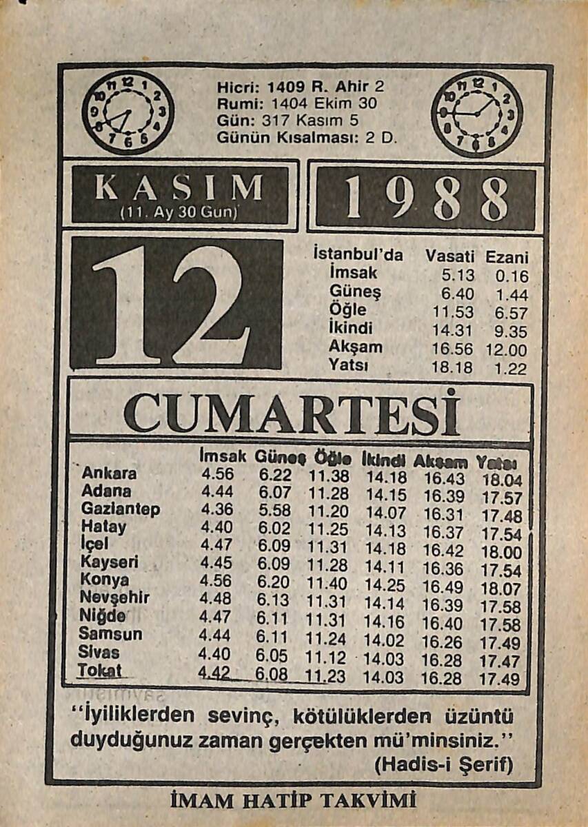 12 Kasım 1988 Takvim Yaprağı - Doğum Günü Hediyesi EFMN14618 - 1