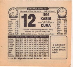 12 Kasım 1993 Takvim Yaprağı EFM(N)3866 - 1