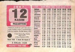 12 Kasım 2007 Takvim Yaprağı - Doğum Günü Hediyesi EFMN16009 - Gökçekoleksiyon