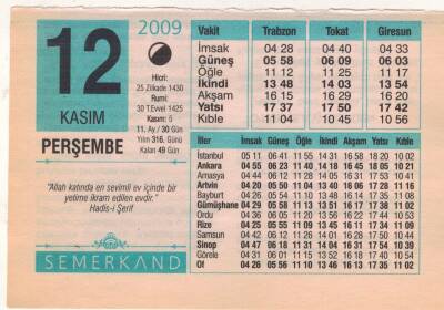 12 Kasım 2009 Takvim Yaprağı EFM(N)3836 - 1