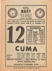 12 Mart 1976 Takvim Yaprağı EFM(N)5953 - 1