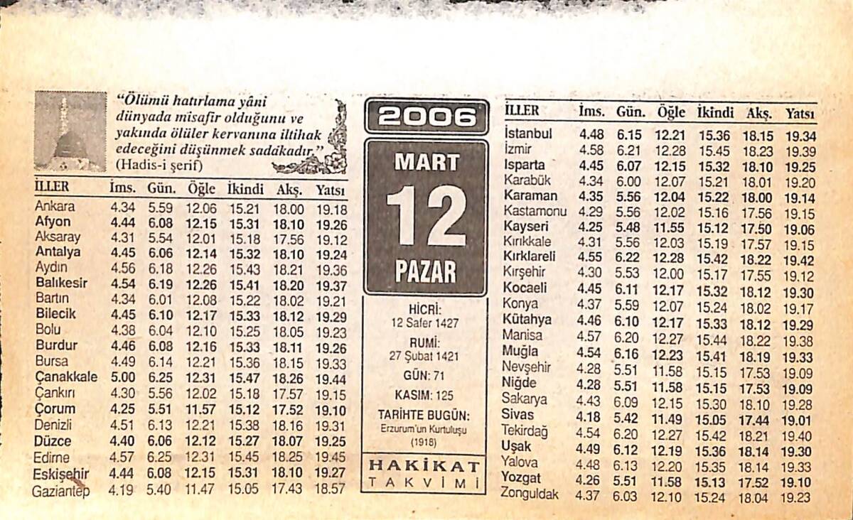 12 Mart 2006 Takvim Yaprağı - Doğum Günü Hediyesi EFMN13228 - 1