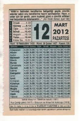 12 Mart 2012 Takvim Yaprağı EFM(N)1882 - 3