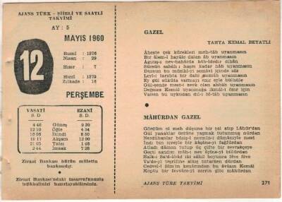 12 Mayıs 1960 Ajans Türk Takvim Yaprağı (Şiirli Saatli) EFM(N)1599 - 1