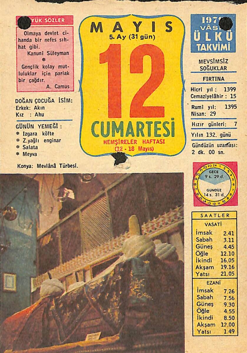 12 Mayıs 1979 Takvim Yaprağı - Doğum Günü Hediyesi EFMN13734 - 1