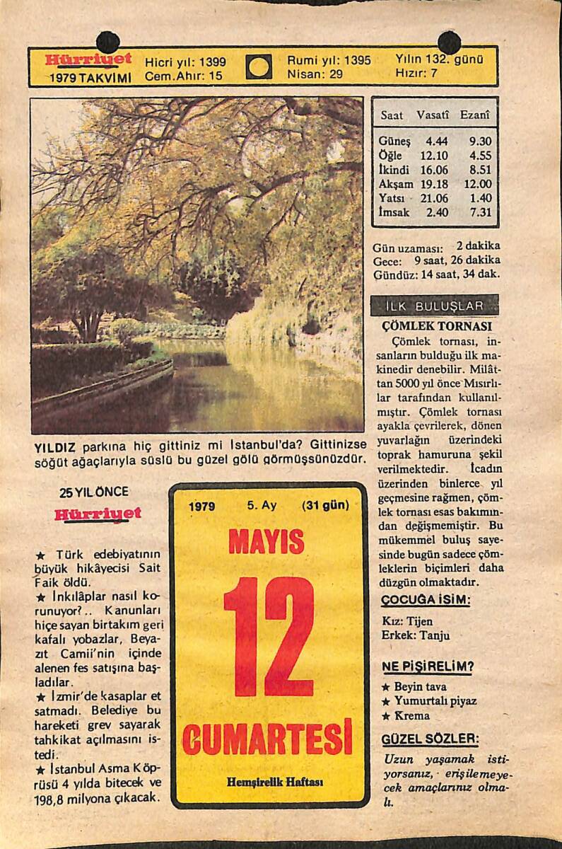 12 Mayıs 1979 Takvim Yaprağı - Doğum Günü Hediyesi EFMN14490 - 1