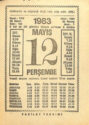 12 Mayıs 1983 Takvim Yaprağı - Doğum Günü Hediyesi EFM(N)12159 - Gökçekoleksiyon