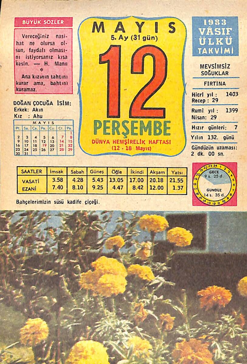 12 Mayıs 1983 Takvim Yaprağı - Doğum Günü Hediyesi EFMN15120 - 1