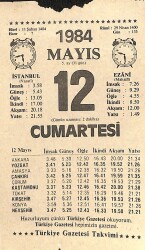 12 Mayıs 1984 Takvim Yaprağı - Doğum Günü Hediyesi EFM(N)11199 - Gökçekoleksiyon