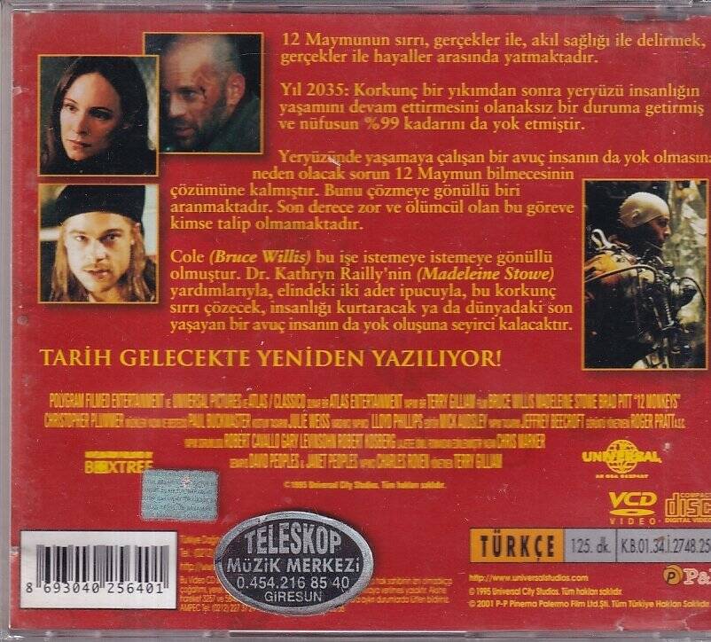 12 Maymun - Bruce Willis, Brad Pitt VCD Film VCD9908 - 2