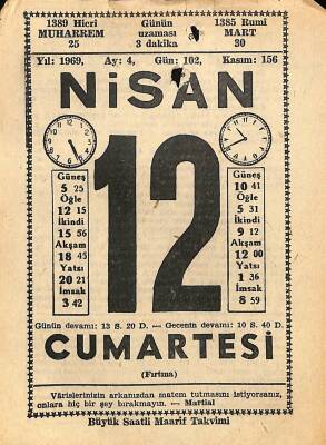 12 Nisan 1969 Takvim Yaprağı - Doğum Günü Hediyesi EFM(N)10979 - 1