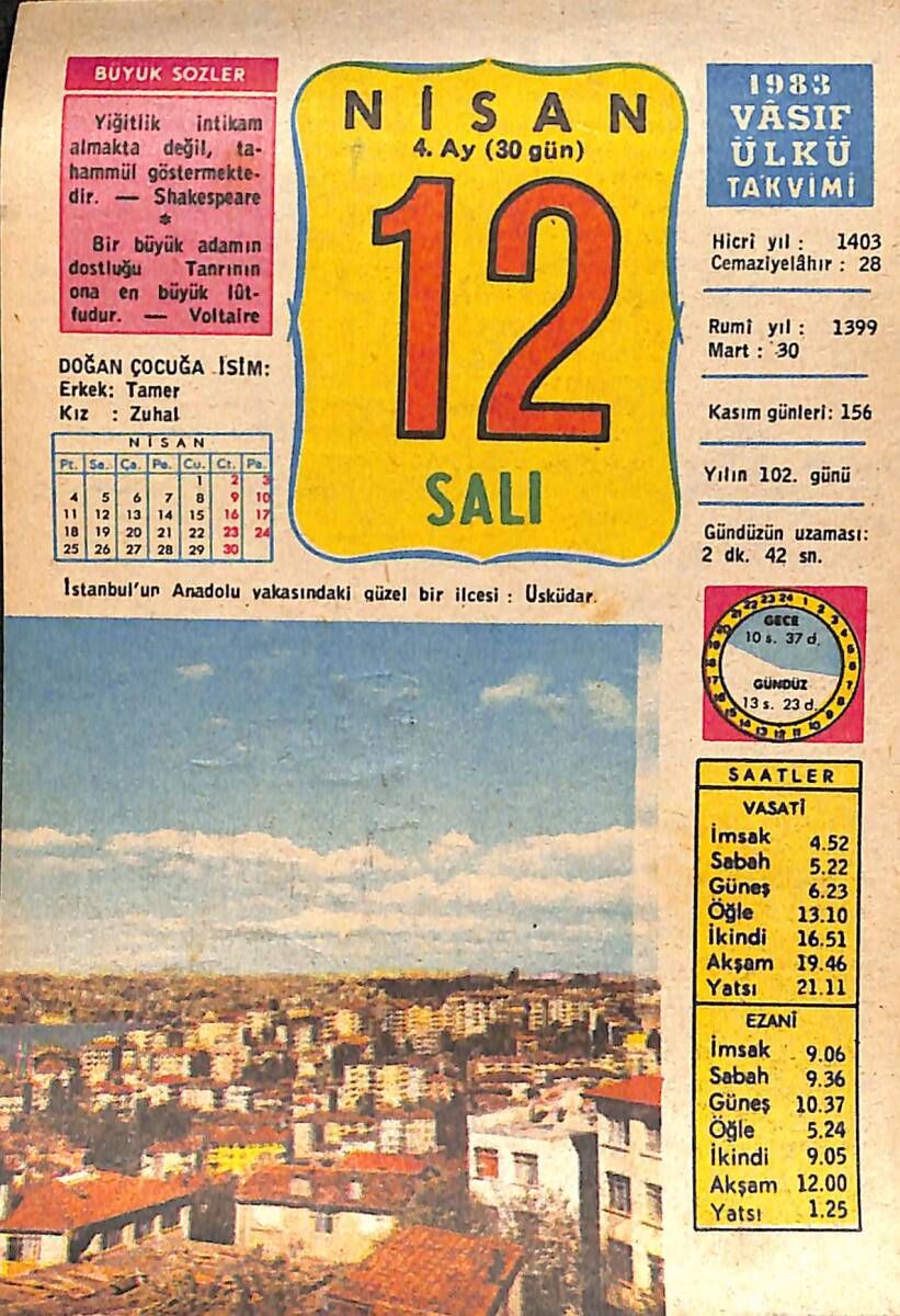 12 Nisan 1983 Takvim Yaprağı - Doğum Günü Hediyesi EFMN15148 - 1
