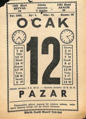 12 Ocak 1969 Takvim Yaprağı - Doğum Günü Hediyesi EFM(N)11035 - 1