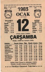 12 Ocak 1983 Takvim Yaprağı EFM(N)4565 - Gökçekoleksiyon