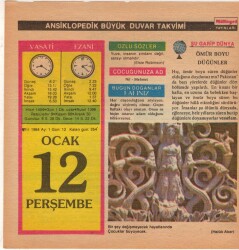 12 Ocak 1984 Takvim Yaprağı EFM(N)4627 - Gökçekoleksiyon