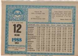 12 Ocak 1988 Takvim Yaprağı EFM(N)4906 - Gökçekoleksiyon
