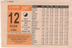 12 Ocak 2007 Takvim Yaprağı EFM(N)5099 - Gökçekoleksiyon