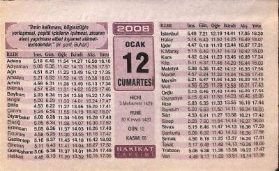 12 Ocak 2008 Takvim Yaprağı - Doğum Günü Hediyesi EFM(N)7478 - 1