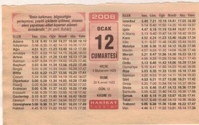 12 Ocak 2008 Takvim Yaprağı EFM(N)4999 - 1