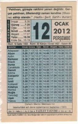 12 Ocak 2012 Takvim Yaprağı EFM(N)1495 - 1