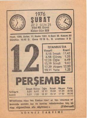 12 Şubat 1976 Takvim Yaprağı EFM(N)5278 - 1