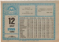 12 Şubat 1988 Takvim Yaprağı EFM(N)5502 - Gökçekoleksiyon