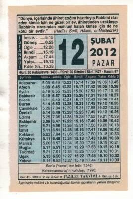 12 Şubat 2012 Takvim Yaprağı EFM(N)1853 - 1
