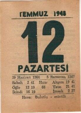12 Temmuz 1948 Takvim Yaprağı EFM(N)1427 - 1