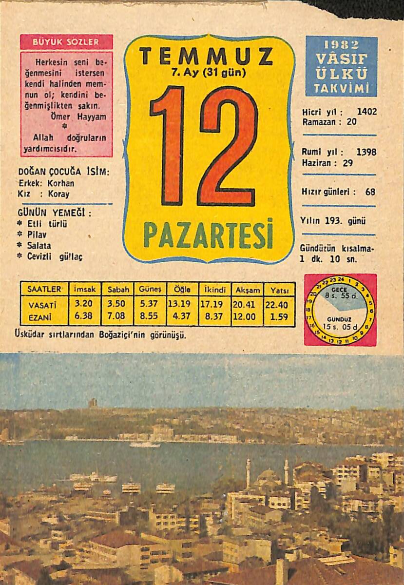 12 Temmuz 1982 Takvim Yaprağı - Doğum Günü Hediyesi EFMN13758 - 1
