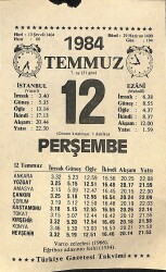 12 Temmuz 1984 Takvim Yaprağı - Doğum Günü Hediyesi EFM(N)11301 - Gökçekoleksiyon