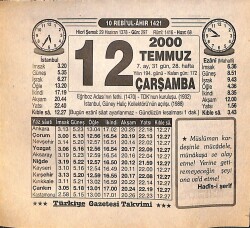 12 Temmuz 2000 Takvim Yaprağı - Doğum Günü Hediyesi EFMN15545 - Gökçekoleksiyon