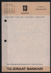 13-14 Ağustos 1973 Ziraat Bankası Takvim Yaprağı EFM629 - 1