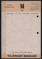 13-14 Ağustos 1973 Ziraat Bankası Takvim Yaprağı EFM629 - 2