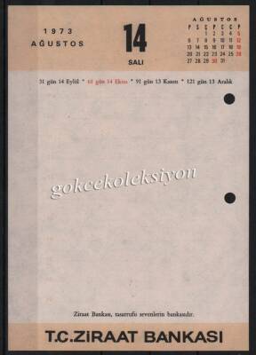 13-14 Ağustos 1973 Ziraat Bankası Takvim Yaprağı EFM629 - 2