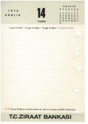 13 - 14 Aralık 1973 Ziraat Bankası Masa Takvimi Takvim Yaprağı EFM1300 - 2