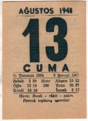 13 Ağustos 1948 Takvim Yaprağı EFM(N)1459 - 3